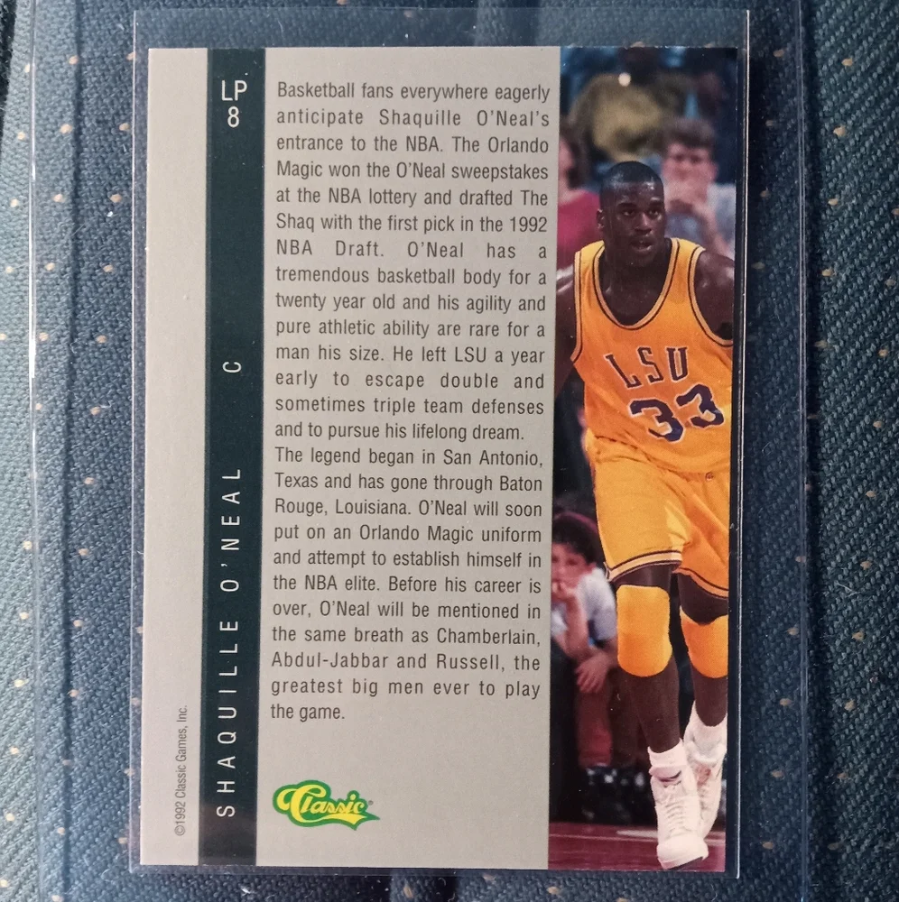 SHAQUILLE O'NEAL SHAQ 1992 CLASSIC FOUR SPORT #LP8 GOLD FOIL ROOKIE CARD RC